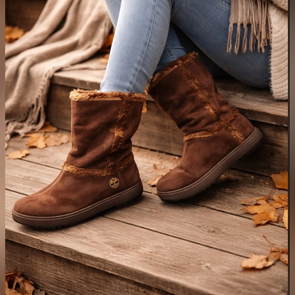 Timberland Shearling Lined Suede Winter Boots | Cozy UGG-Style Cold Weather 9.5W
